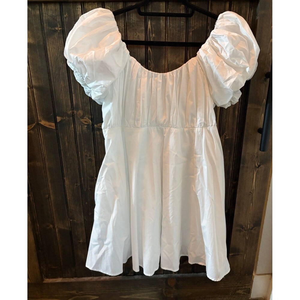 Abercrombie & Fitch White Puff Sleeve Smocked Mini Dress (Size XL)
